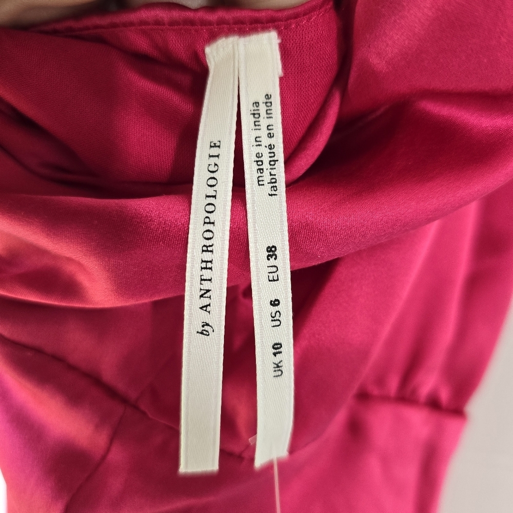 Anthropologie Braided One Shoulder 100% Silk Midi Dress in Raspberry NWT New - Picture 10 of 11